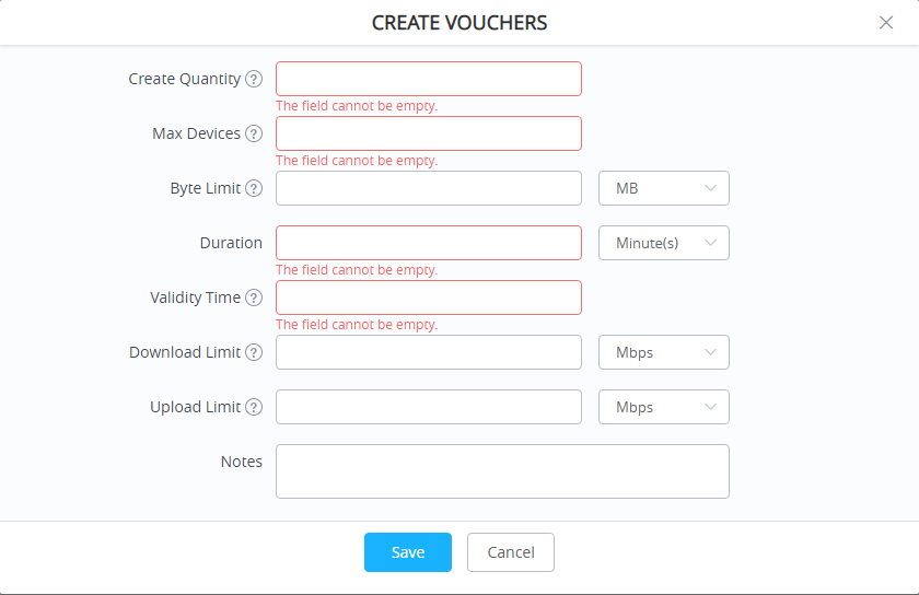 Configuração de Vouchers