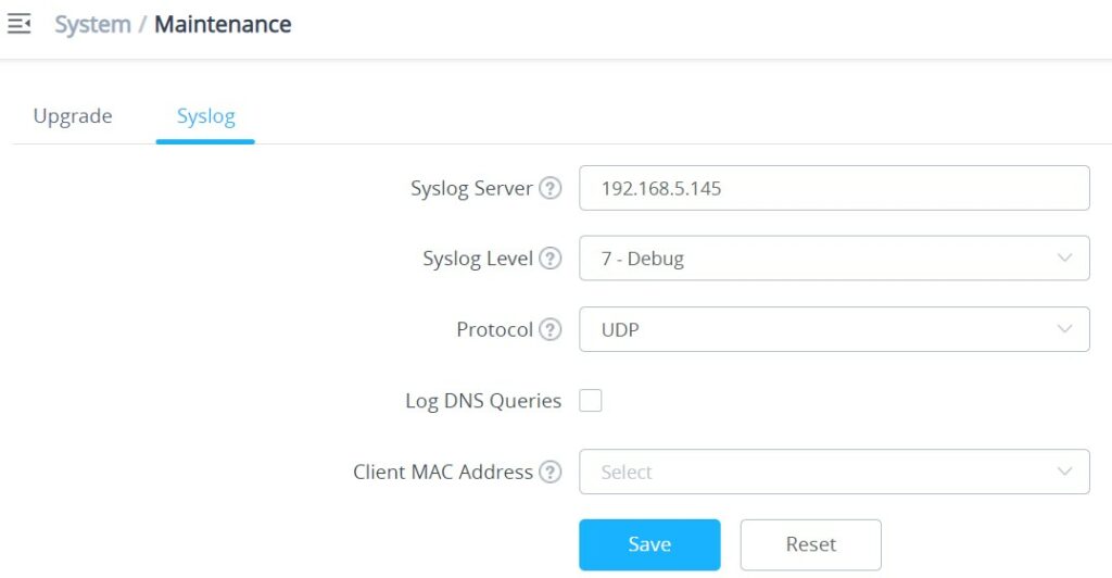Configuração de Syslog