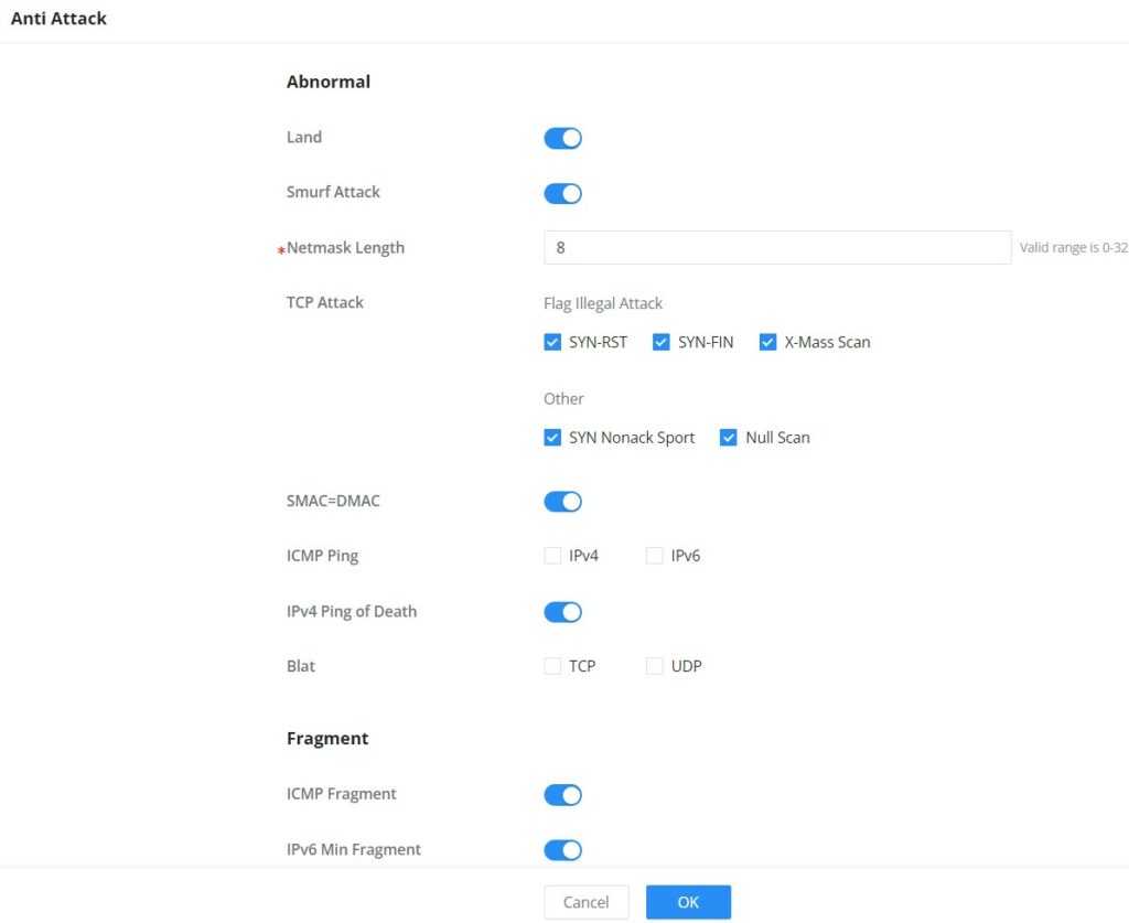 Configuração de Anti Attack