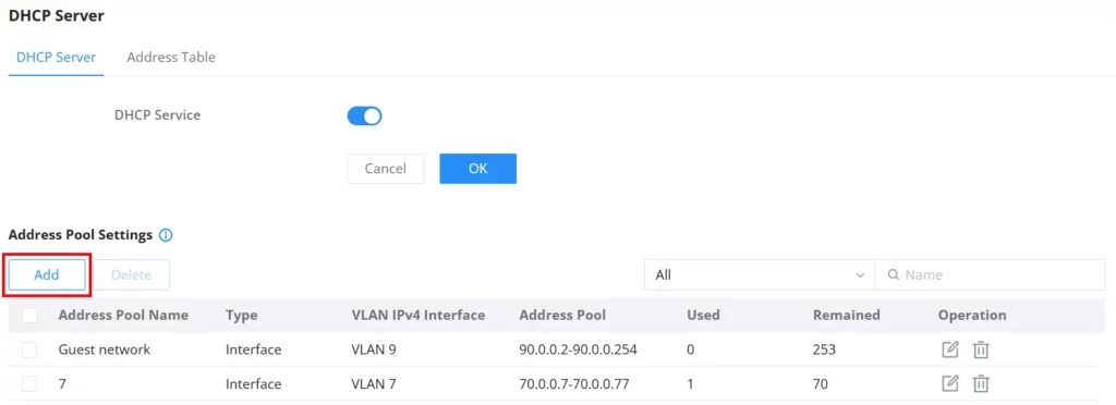 Configurações globais do servidor DHCP