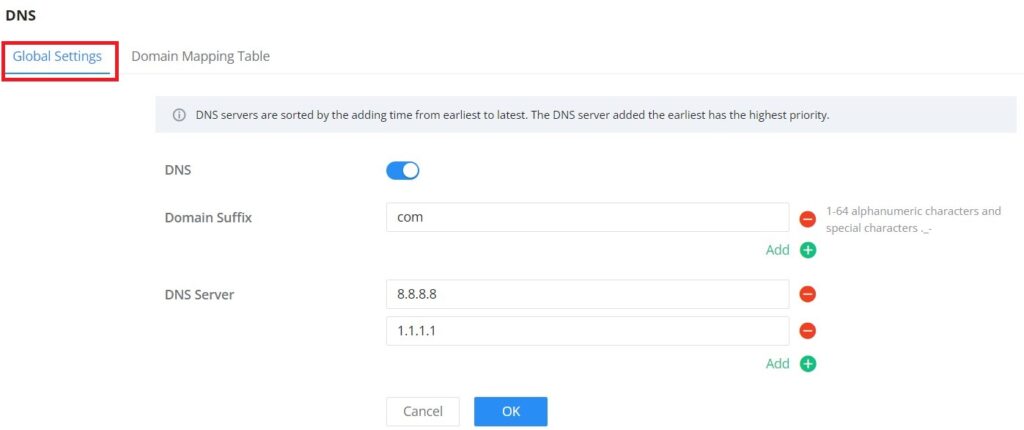 Configurações Globais de DNS