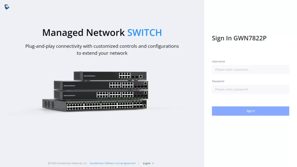 Página de login da interface web do GWN78xx