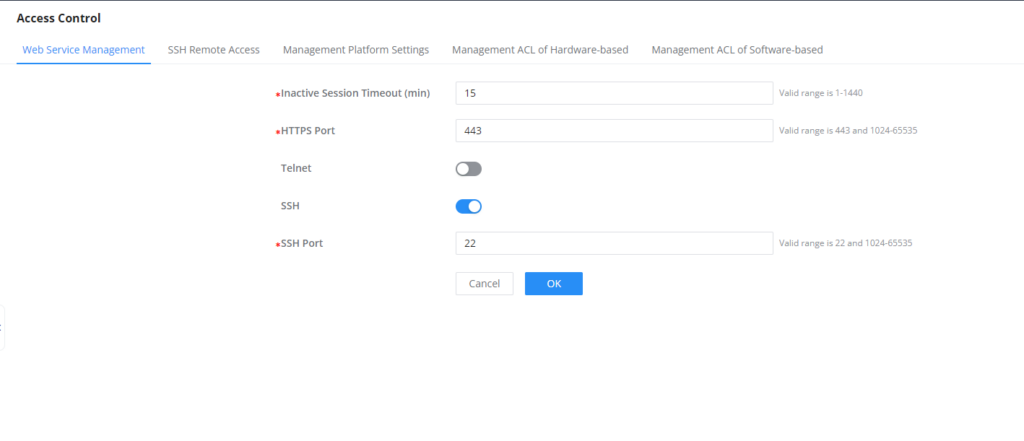 Configurações de Gerenciamento de Serviço Web