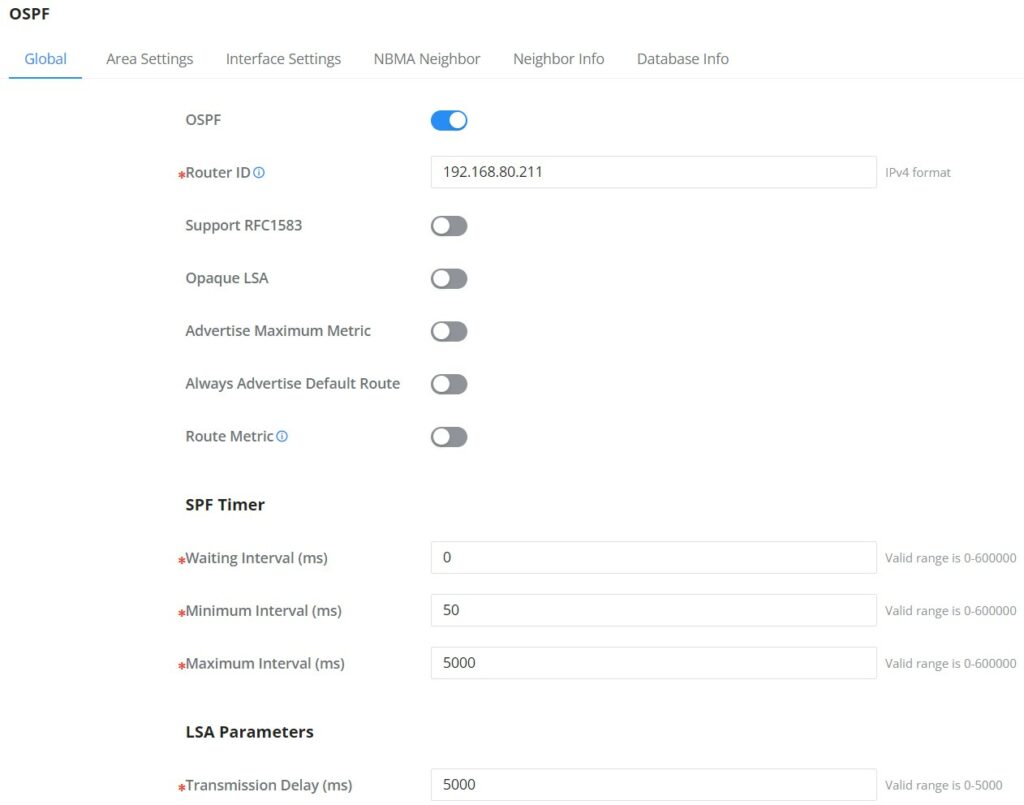 Configurações Globais OSPF