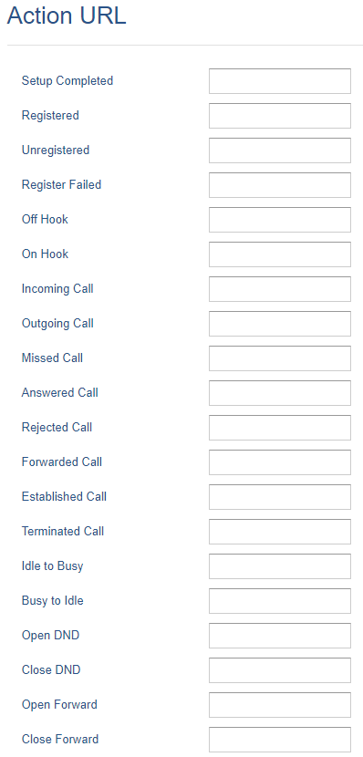 Página de configuração de Action URL na interface web do GXP1628