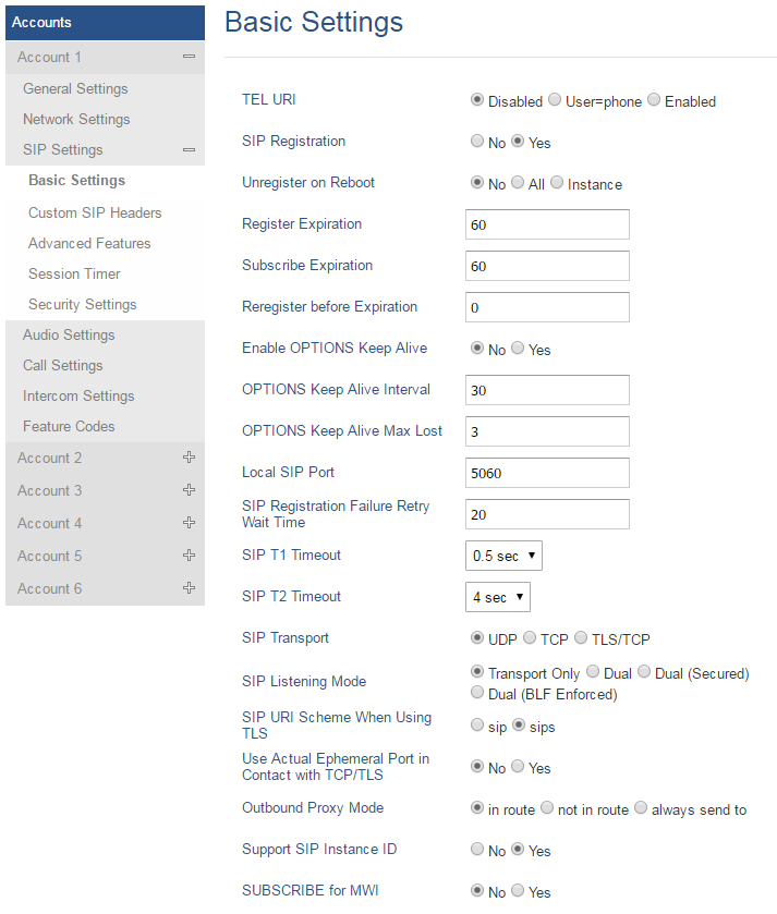 Detalhe da página de configurações de conta, incluindo opções de áudio