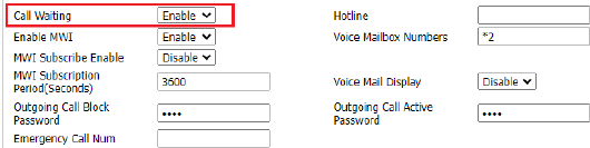 Configuração de chamada em espera na interface web