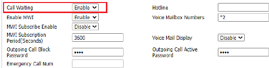 Configuração de chamada em espera na interface web