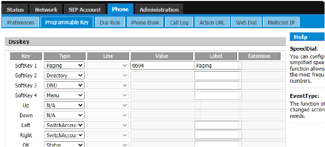 Configuração de Teclas de Linha na interface web