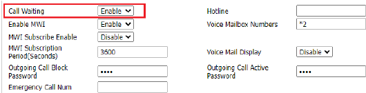 Configuração de chamada em espera na interface web