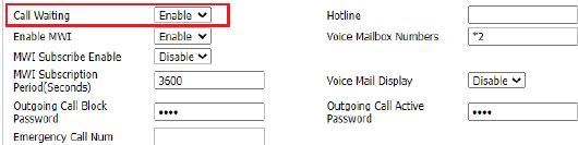 Configuração de chamada em espera na interface web