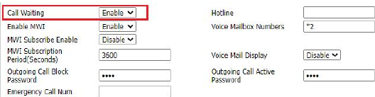 Configuração de chamada em espera na interface web