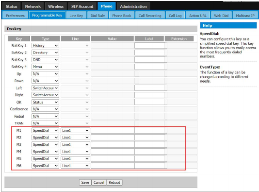 Configuração de Teclas Programáveis na interface web