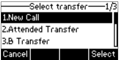 Tela de transferência de chamada