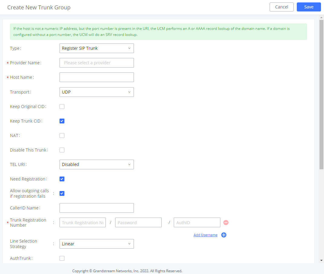 Create New WebRTC Trunk