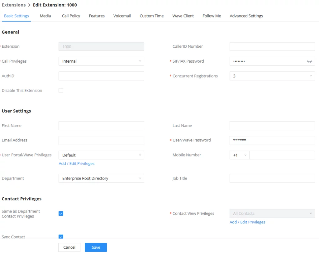 Configuração de Extensão SIP