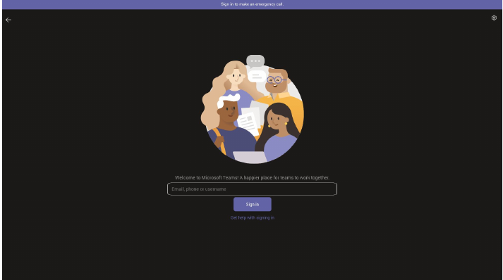 Tela de login do Microsoft Teams no dispositivo