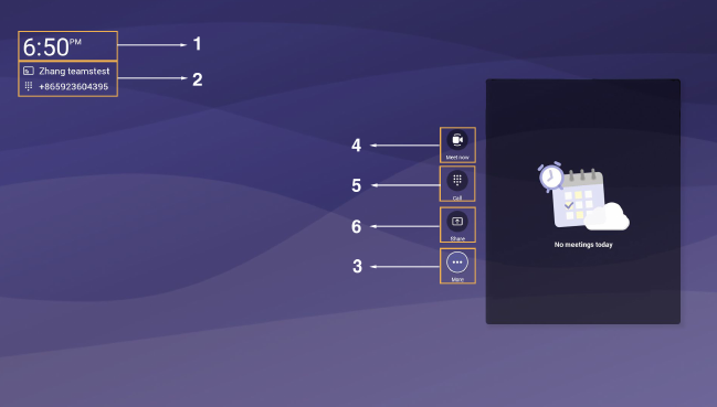 Tela inicial do Yealink VC210 com integração Microsoft Teams