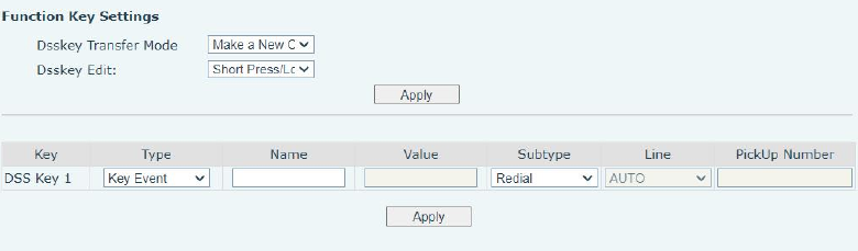 Configuração de Teclas DSS na interface web