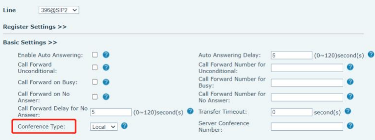 Configuração do tipo de conferência na interface web