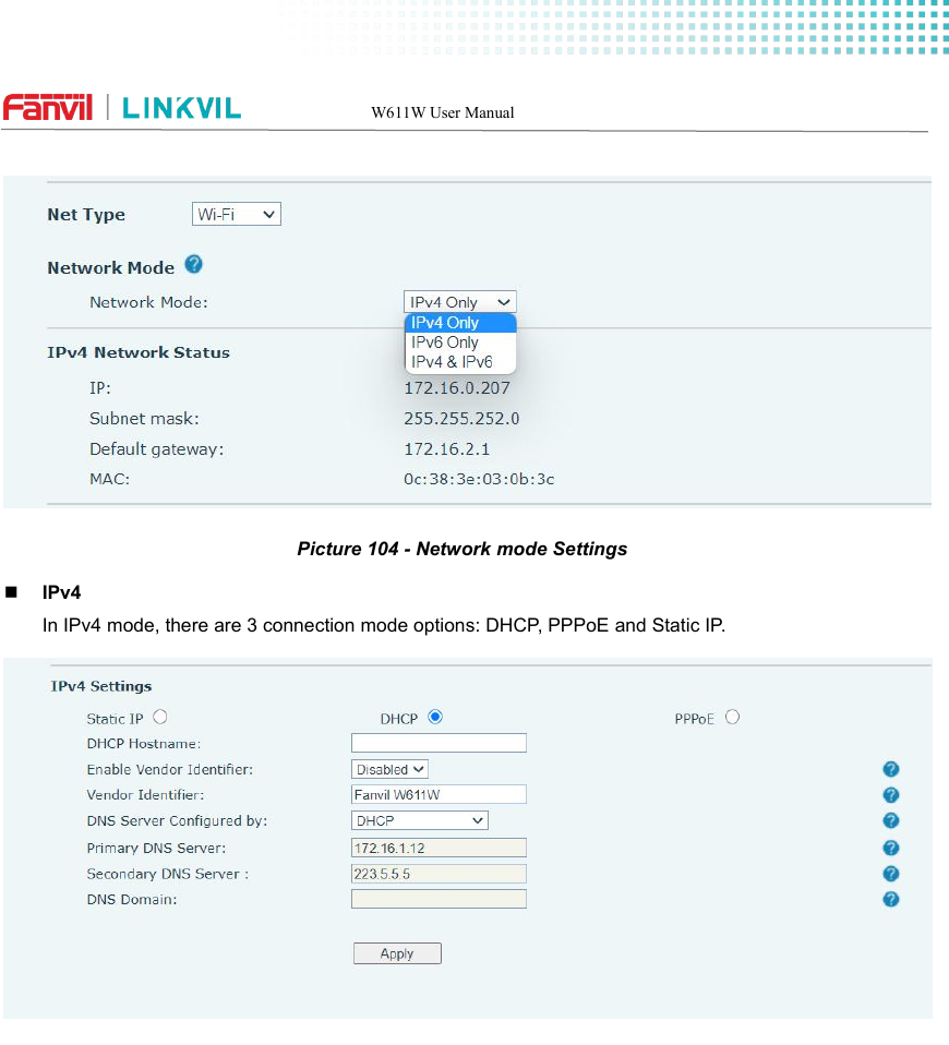 Configurações de Rede DHCP na interface web