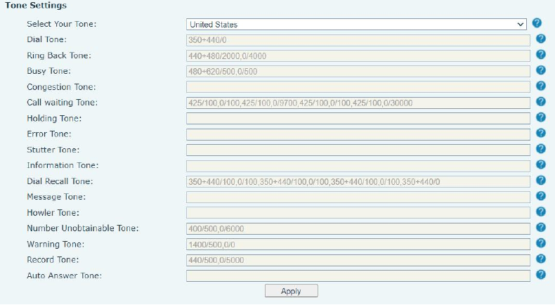 Configurações de Tom e Mídia na interface web