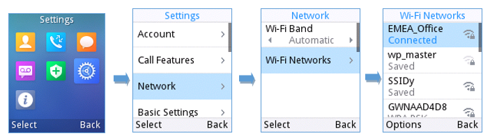 Tela do WP810 exibindo a lista de redes Wi-Fi disponíveis para conexão