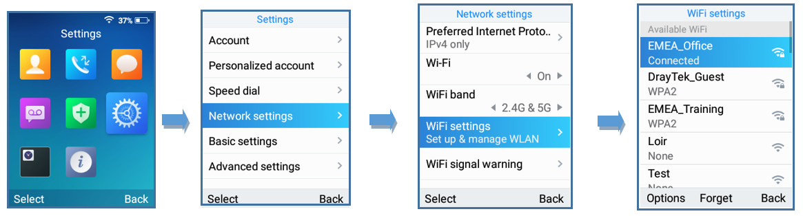 Configurações Wi-Fi do WP820