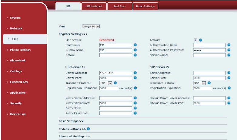 Configurações de Registro SIP na Web