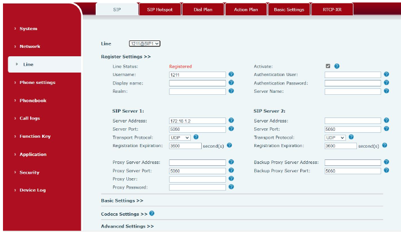 Configurações de Registro SIP na Web