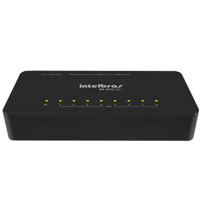 Switch Intelbras SF 800 Q+ 8 Portas Fast Ethernet 10/100 Mbps com QoS e PoE Passivo na LAN1