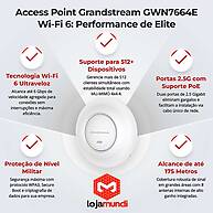 Foto 4 do produto GWN7664E Grandstream: Access Point Wi-Fi 6 AX6000 4x4:4, 2 Portas 2,5G PoE+