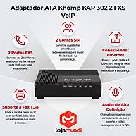 Foto 3 do produto Adaptador ATA Khomp KAP 302 2 FXS VoIP SIP Fast Ethernet