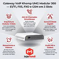Foto 2 do produto Gateway VoIP Khomp UMG Modular 300 — Modular E1/T1, FXS, FXO e GSM, 3 Slots, 2 Portas Gigabit e até 46 Chamadas Simultâneas