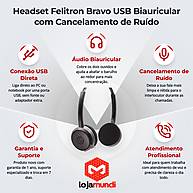 Foto 3 do produto Headset Felitron Bravo USB Biauricular com Cancelamento de Ruído