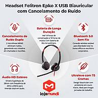 Foto 4 do produto Headset Felitron Epko X USB Biauricular Stereo com Cancelamento de Ruído