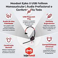 Foto 2 do produto Headset Felitron Epko X USB Monoauricular Profissional — Microfone com Cancelamento de Ruído, DSP e USB-A/USB-C
