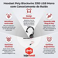 Foto 2 do produto Headset Poly Blackwire 3310 USB Mono com Cancelamento de Ruído