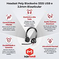 Foto 3 do produto Headset Poly Blackwire 3325 USB 3.5mm Biauricular Com Fio