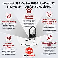 Foto 3 do produto Headset USB Yealink UH34 Lite Dual UC Biauricular Preto