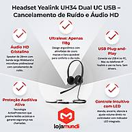 Foto 2 do produto Headset Yealink UH34 Dual UC USB Cancelamento de Ruído