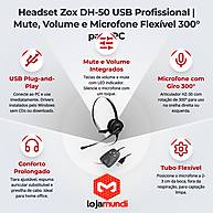 Foto 2 do produto Headset Zox DH-50 USB Profissional para PC com Mute, Volume e Tubo Flexível