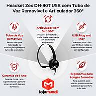 Foto 2 do produto Headset Zox DH-80T USB com Tubo de Voz Removível