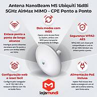 Foto 2 do produto NanoBeam M5 Ubiquiti 16dBi 5GHz - Antena CPE AirMax MIMO para Enlaces Ponto a Ponto