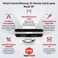 Foto 2 do produto Patch Panel Khomp 24 Portas para Rack