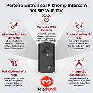 Foto 2 do produto Porteiro Eletrônico IP Khomp Intercom 101 SIP VoIP 12V - PoE Opcional, Relé de Acesso e Grau IP66
