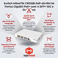 Foto 3 do produto Switch MikroTik CRS328-24P-4S+RM Cloud Router Switch 24 Portas Gigabit PoE+ com 4 SFP+ 10G e Dual Boot RouterOS/SwOS