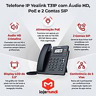 Foto 3 do produto Telefone IP Yealink T31P 2 Contas SIP PoE Áudio HD